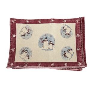 VTG Tapestry Christmas Placemats Set 8 Snowman Family Table Linen Set Homespun